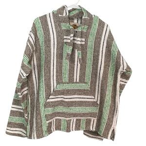 Earth Ragz Unisex Mexican Baja Woven Pullover Green Brown Hoodie Size M